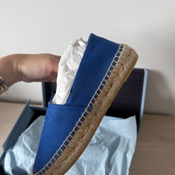 NWT Prada Espadrille Flat Shoes In Blue Canvas Embossed Triangle Logo Sz 35 - Picture 9 of 12